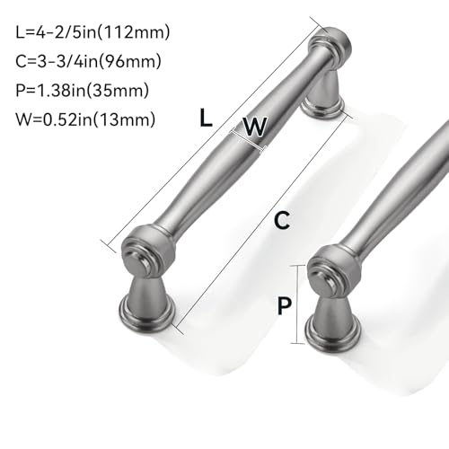10 Pack 3-3/4inch(96mm) Center to Center Brushed Satin Nickel Cabinet Pulls Handles for Cabinets Cupboard Solid Heavy Duty Drawer Handles Dressers Kitchens bedrooms - color: Brushed Satin Nickel, size: 3-3/4inch(96mm) Center to Center