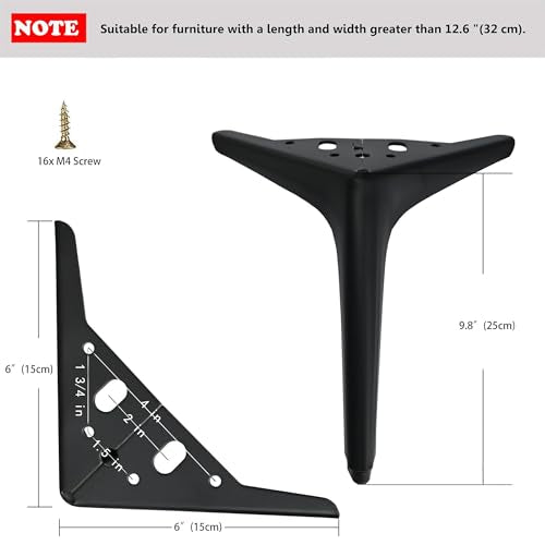 9.8 inch/25cm Matte Black Metal Furniture Legs Set of 4 - color: Matte Black, size: 9.8 inch