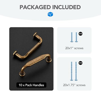 HOME EDIT Antique Brass Solid Cabinet Handles & Pulls 3 Inch 10 Pack - color: Antique Brass, size: 3 inches Hole Center