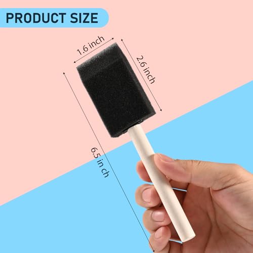 8 Pack Foam Paint Brushes, 1.6 Inch Width, Black, Wooden Handle
