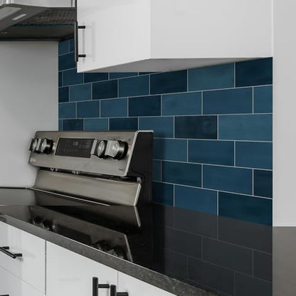 100-Sheet Subway Peel and Stick Backsplash Tile, 6" x 3" Blue Mixed Stone Composite Handmade Looks Self Adhesive Waterproof Wall Tile, Stick on Tiles for Kitchen Bathroom - color: Blue Mixed, size: Subway