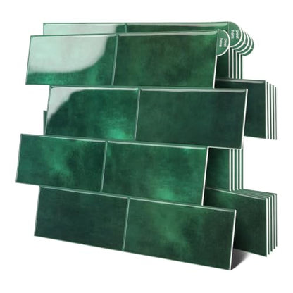 Thicker Design Peel and Stick Backsplash Tile，Self Adhesive Wall Tiles for Kitchen & Bathroom (10 Sheets, Jade Green) - color: Jade Green