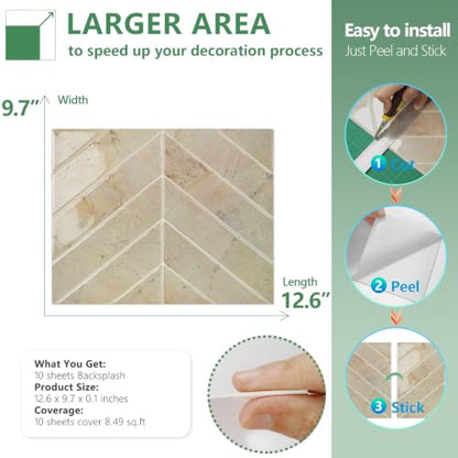 STICKGOO Herringbone Peel and Stick Backsplash, Galala Beige, 10 Sheets - color: Galala Beige, size: Pack of 10