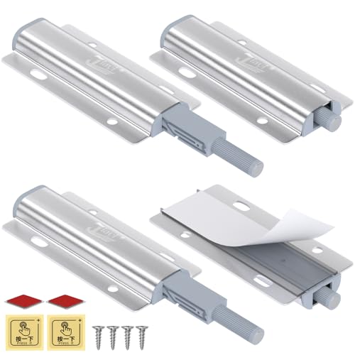 Magnetic Push Close Cabinet Latch Jiayi 4 Pack Push to Open Door Latch Heavy Duty Touch Latches Door Opener for Drawer Closure Push Catch Press Out Kitchen Cabinet Hardware - color: Silver, size: 4 Pack