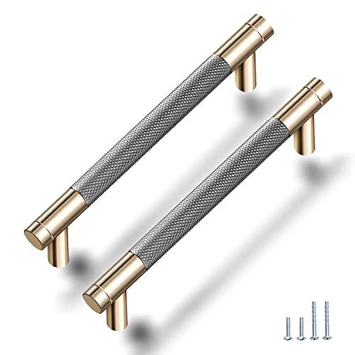 Drawer Pull 12 Pack 5" Cabinet Handles Cabinet Pulls Aluminum Handles Round Pull Gold and Nickle Oxidation Finish with Diamond Pattern Golden 6" Length - color: Gold Grey, size: 5 Inch
