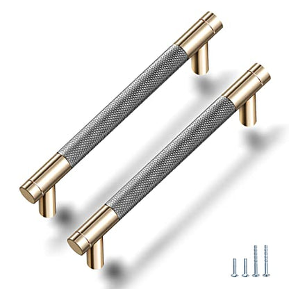 Drawer Pull 12 Pack 5" Cabinet Handles Cabinet Pulls Aluminum Handles Round Pull Gold and Nickle Oxidation Finish with Diamond Pattern Golden 6" Length - color: Gold Grey, size: 5 Inch