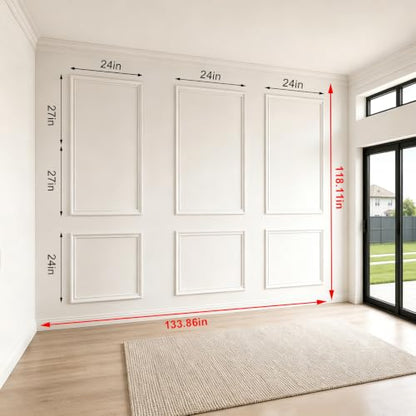 3 Sets Framed Premade Peel and Stick Wall Molding Kit – Pre-Cut Wainscoting Panels Set, Self-Adhesive Installation for Living Room, Bedroom Accent Wall Decor（54 * 24IN-24 * 24IN） - size: 54 * 24IN-24 * 24IN