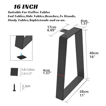 16 '' Trapezoid Metal Table Legs for DIY Furniture, Bench Legs, Coffee & Side Table Feets, Nightstand, Heavy Duty Black Desk Chair Stool Feets (H16'' x W11'', Set of 2) - size: 16 '' Trapezoid 1