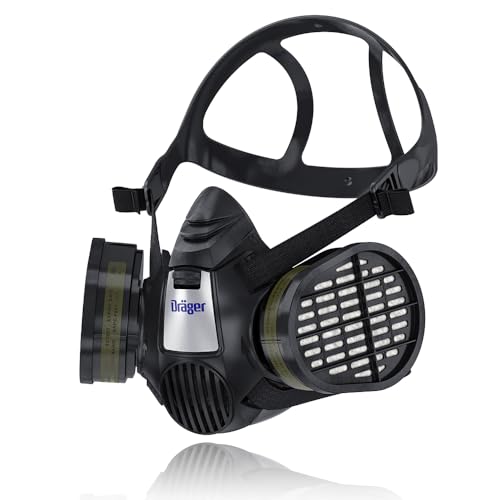 Dräger X-plore 3500 Half-Face Respirator Mask + 2x Multi-Gas Cartridge (OV/AG/HF/FM/CD/AM/MA/HS), NIOSH-Certified, Reusable Professional Respiratory Protection Kit