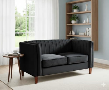 Container Furniture Direct Cavira Luxury Velvet Couch for Living Room with High Density Foam, Soft Fabric Upholstery, Removable Cushions and Solid Wood Legs, 60.2'' Wide Loveseat, Black - color: Black, size: Loveseat