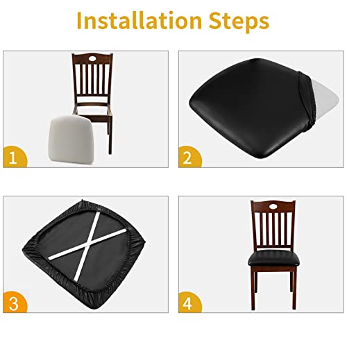 Fuloon Dining Chair Seat Covers 4 PCS, Solid Pu Leather Waterproof Seat Cushion Cover Oilproof Stretch Dining Chair Protctor Slipcover (Pu Dark Black) - color: Pu Dark Black