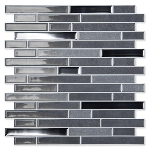 LONGKING 10-Sheet Extra Thick Peel and Stick Backsplash Tiles, Waterproof Kitchen Backsplash Peel and Stick Tile, Self-Adhesive Backsplash for Kitchen, Dark Gray - color: Dark Gray