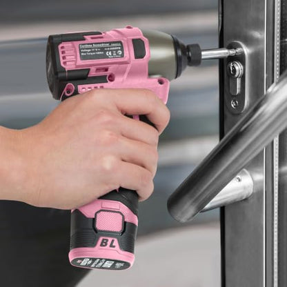 140Nm 17V Brushless Impact Screwdriver with 2 Batteries (Pink) - color: Pink, size: 17V Brushless Screwdriver