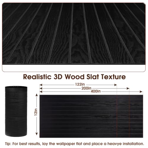 3D Peel and Stick Wall Panels PVC Grille Slat 118"x15.8" Self-Adhesive Wall Sticker Soundproof Paneling for Walls and Ceiling in Faux Black Wood Grain Texture - color: Black Wood Grain, size: 118"x15.8"