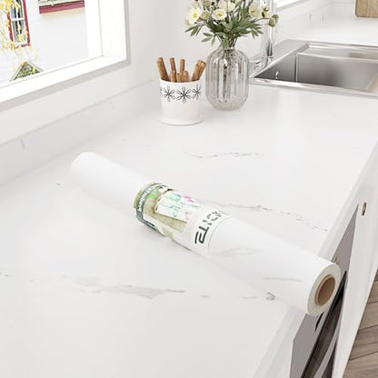 Matte White Marble Contact Paper Peel and Stick Countertops Waterproof Marble Wallpaper Self Adhesive Removable Kitchen Counter Contact Paper for Cabinets Shelf Liner Camper Tables 17.7"x120" - size: 17.7" x 120"