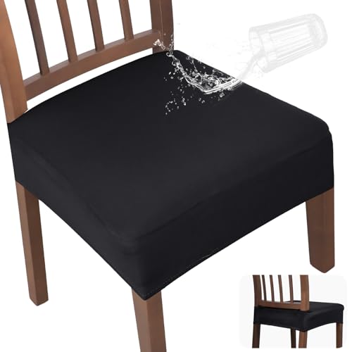 JQinHome Waterproof Dining Chair Seat Covers Set of 6 | Soft Removable Washable Chair Covers for Dining Room,Rear Gap Hook-and-Loop| Elastic Non-Slip, Full Rear Coverage | Black - color: Black, size: 6PC