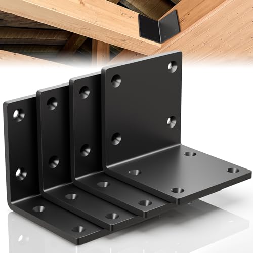 6" X 6" X 5" Heavy Duty Steel L Angle Bracket for Wood, Large 90 Degree Corner Shelf Support Bracket, 6x6 Post to Beam Connector, Thickness 1/4"(6mm), Max Load 300lbs-4 Pcs - color: 6 x 6 x 5-4PCS
