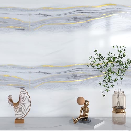 CHIHUT 12"x100" Marble Countertop Contact Paper Thick Waterproof White Marble Peel and Stick Wallpaper for Countertops Self Adhesive Removable Glossy Vinyl Film for Kitchen Cabinets Wall Covering - size: 12" x 100"