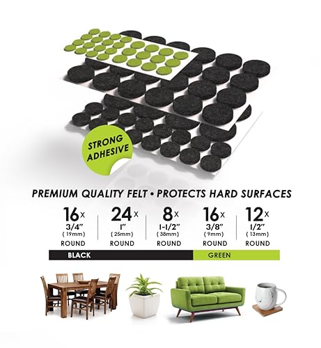 Slipstick Gorilla Felt Furniture Pads (76 Piece Variety Pack) Premium Furniture Pads & Chair Leg Floor Protectors for Hardwood Floors & Hard Surfaces - size: 76 Piece Variety Pack