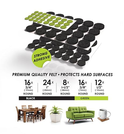 Slipstick Gorilla Felt Furniture Pads (76 Piece Variety Pack) Premium Furniture Pads & Chair Leg Floor Protectors for Hardwood Floors & Hard Surfaces - size: 76 Piece Variety Pack