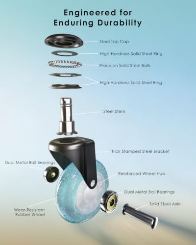 RidRed Gaming Chair Wheels - Heavy-Duty Office Chair Wheels - Replacement Rubber Casters- Universal Fit 3 Inch Chair Casters, Noise Free, Fits 98% Chair, for All Floor - color: Sparkling Sky Blue