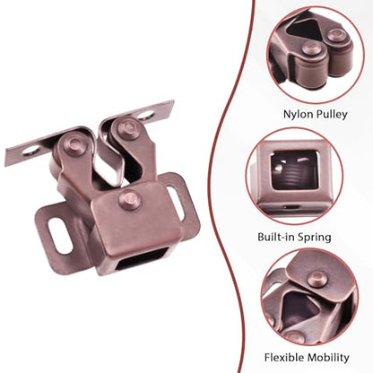 8 Pcs Cabinet Latch Double Roller Catch, Red Bronze Catch Hardware