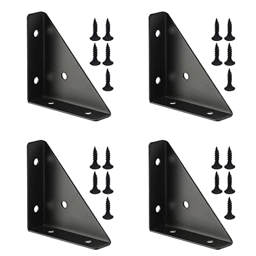 4-Pack Metal Corner Brace Brackets 66mm for Table Cabinet Shelf - size: Black