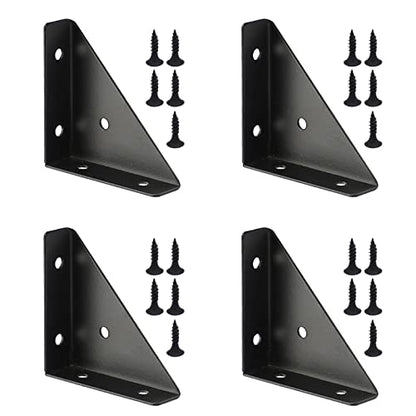 4-Pack Metal Corner Brace Brackets 66mm for Table Cabinet Shelf - size: Black