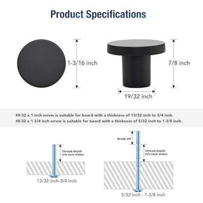 JOY DECOR 30 Pack Black Cabinet Knobs, Matte Black Drawer Pulls, 1-1/5 Inch