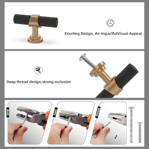 20 Pack Cabinet knurled Knobs Matte Black and Champagne Bronze Kitchen Cabinet Knobs Aluminum and Zinc Alloy Drawer Pulls Solid Cabinet Hardware - color: Black and Champagne, size: 1.38'' Diameter(35mm)