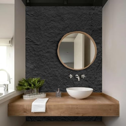 Faux Stone Wall Panels, 5-Pack 3D PU Cement-Texture Panels, Black - color: Black