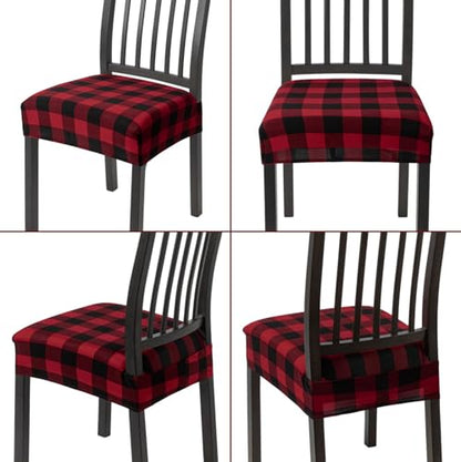 SearchI Dining Chair Seat Covers Set of 4, Rear Covered, Red and Black - color: Christmas Red and Black