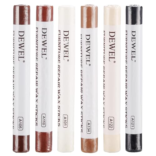 DEWEL Furniture Repair Crayon, 6 Colors Wood Filler Sticks, Wood Scratch Repair Wax for Filling Scratches, Cracks, Holes, Dents, Scuffs, Dings - A Simple and Convenient Wooden Repair Solution - color: 6 Colors Wax Sticks