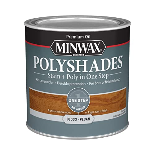 Minwax PolyShades Wood Stain + Polyurethane Finish – ½ Pint, Pecan, Gloss - color: Pecan, size: 0.25 Quart, style: Gloss