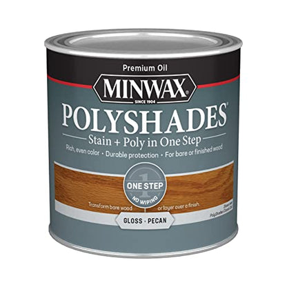 Minwax PolyShades Wood Stain + Polyurethane Finish – ½ Pint, Pecan, Gloss - color: Pecan, size: 0.25 Quart, style: Gloss