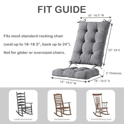 Codi Rocking Chair Cushions, Water-Resistant, Grey 2 Pack - color: Grey, size: 18"x18"/18"x22" - Standard 2PK