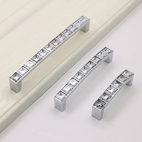 6Pcs U Shape Crystal Glass Drawer Pulls Knobs Handles,Modern Decorated Shiny Cabinet Konbs Zinc Alloy Pulls, for Cupboard Wardrobe Dresser Doors (2.5" Hole Distance, Silver, 6 Pack) - size: U-shaped 2.5" Hole Distance