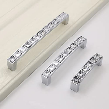 6Pcs U Shape Crystal Glass Drawer Pulls Knobs Handles,Modern Decorated Shiny Cabinet Konbs Zinc Alloy Pulls Handles, for Cupboard Wardrobe Dresser Doors (3.8" Hole Distance, Silver, 6 Pack) - size: U-shaped 3.8" Hole Distance