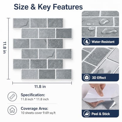 Peel and Stick Backsplash for Kitchen, Grey - color: Gray