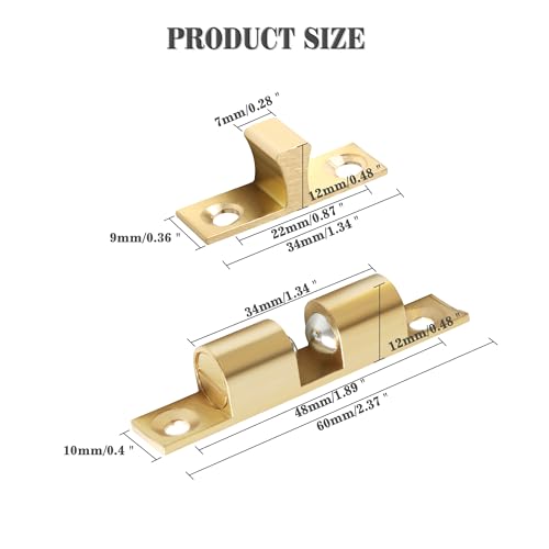 Alise 60mm Brass Double Roller Catch Cabinet Latches Door Catch,Gold,4Pcs - color: Gold, size: 60mmX33mm