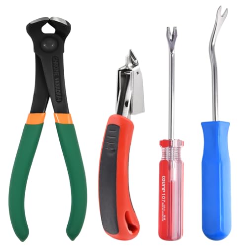 4 PCS Upholstery Staple Remover Tack Puller Nail Remover Tool Set Includs End Cutting Pliers, U & V Tip Tack Lifters, Staple Puller for Furniture Floor Wall Wooden Case Car Photo Frame Carpet