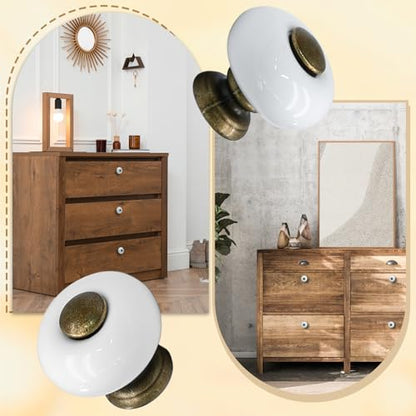 12pcs White Ceramic Cabinet Knobs, Small Round Drawer Knobs - size: 12pcs-Small-Antique Bronze