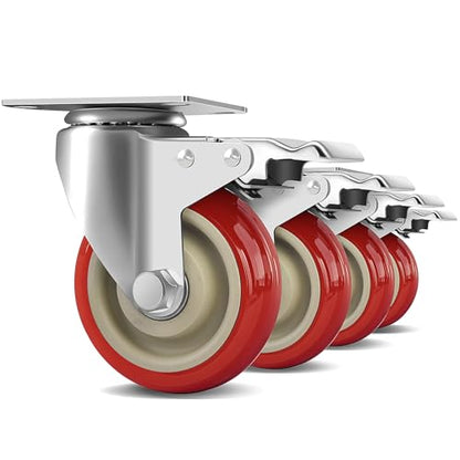 4 Inch Heavy Duty Swivel Caster Wheels with Brake, Set of 4