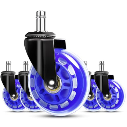 RidRed Gaming Chair Wheels - Heavy-Duty Office Chair Wheels - Replacement Rubber Casters- Universal Fit 3 Inch Chair Casters, Noise Free, Fits 98% Chair, for All Floor - color: Blue