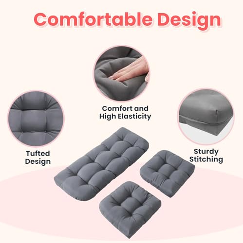 Wicker Chair Cushions 3 Piece Set, Waterproof Outdoor Cushion for Patio Furniture, Loveseat and U-Shaped Wicker Furniture Cushions, Grey - color: Grey