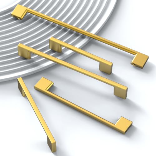 9BUILD 10 Pack Vibrant Brushed Moderne Brass Cabinet Pulls 3 Inch Cabinet Handles Kitchen Hardware Handles for Cabinets Dresser Pulls - color: Vibrant Brushed Moderne Brass, size: 3"/76MM Hole Center, style: 10 Pack