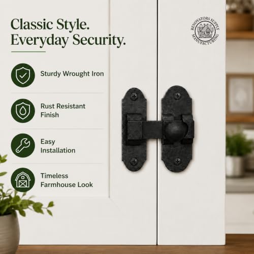 Renovators Supply Manufacturing Black Slide Bolt Door Latch 3.25" X 1.25" Antique Wrought Iron Small Metal Sliding Latches for Windows Or Cabinet Doors Rust Resistant Locks with Hardware - size: Pack of 1