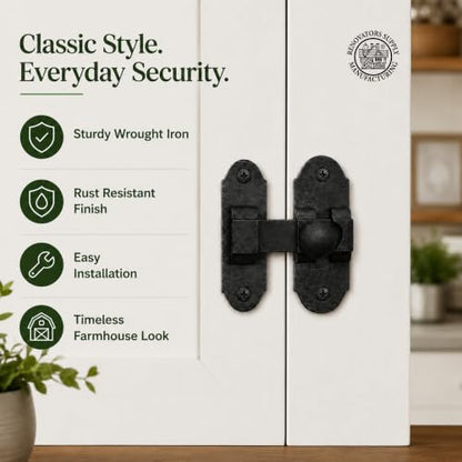 Renovators Supply Manufacturing Black Slide Bolt Door Latch 3.25" X 1.25" Antique Wrought Iron Small Metal Sliding Latches for Windows Or Cabinet Doors Rust Resistant Locks with Hardware - size: Pack of 1