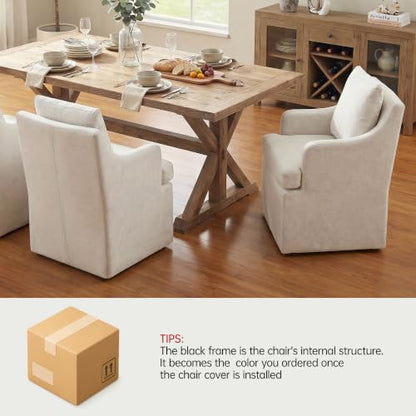 VKNOW Upholstered Dining Chairs Set of 6, Dining Room Chairs with Casters - color: Cream, size: 6