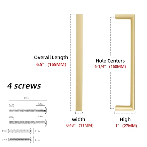 Brushed Gold Kitchen Cabinet Pulls 6-1/4 Inch 10 Pack - color: Brushed Gold, size: 6-1/4'' Hole Center(160mm)